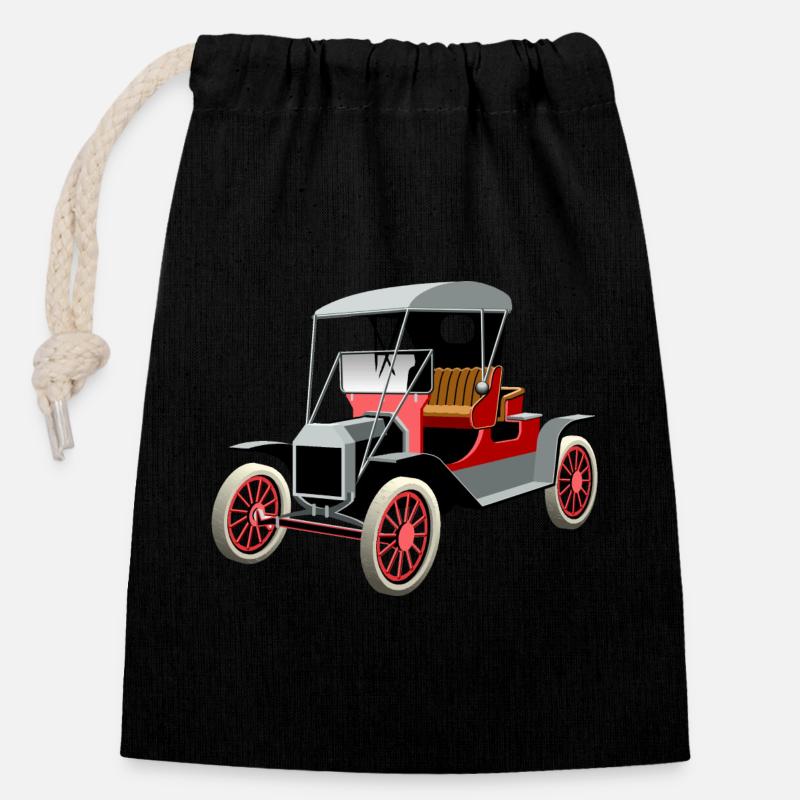Car Vintage - Closable cotton gift bag (14x20cm) - black
