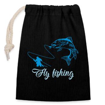 fly fishing fish - Closable cotton gift bag (14x20cm) - black - Front