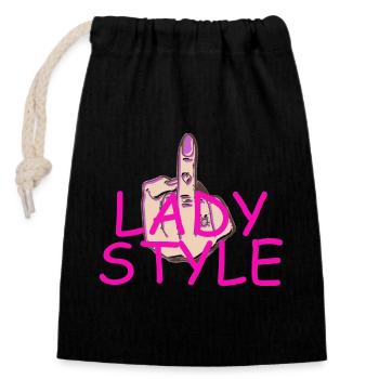 Doigt du milieu de style dame - Sac cadeau en coton avec cordon (14 x 20 cm) - noir - Devant