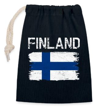 Finland Flag Distressed Brush - Closable cotton gift bag (14x20cm) - navy - Front