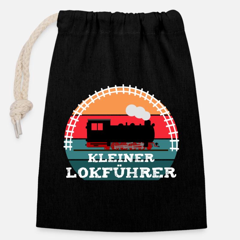 Eisenbahn Kinder Dampflok Lokführer - Verschließbarer Geschenkbeutel aus Baumwolle (14x20cm) - Schwarz