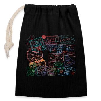 Autour du monde Airport Passport Stamp Visa - Sac cadeau en coton avec cordon (14 x 20 cm) - noir - Devant