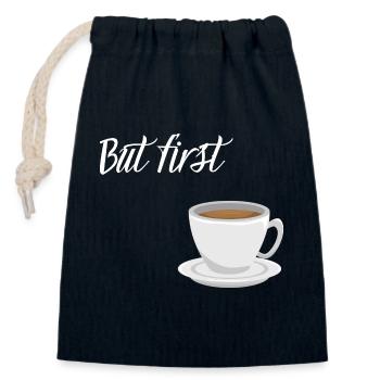 First Coffee - Kaffee-Design - Verschließbarer Geschenkbeutel aus Baumwolle (14x20cm) - Navy - Vorne
