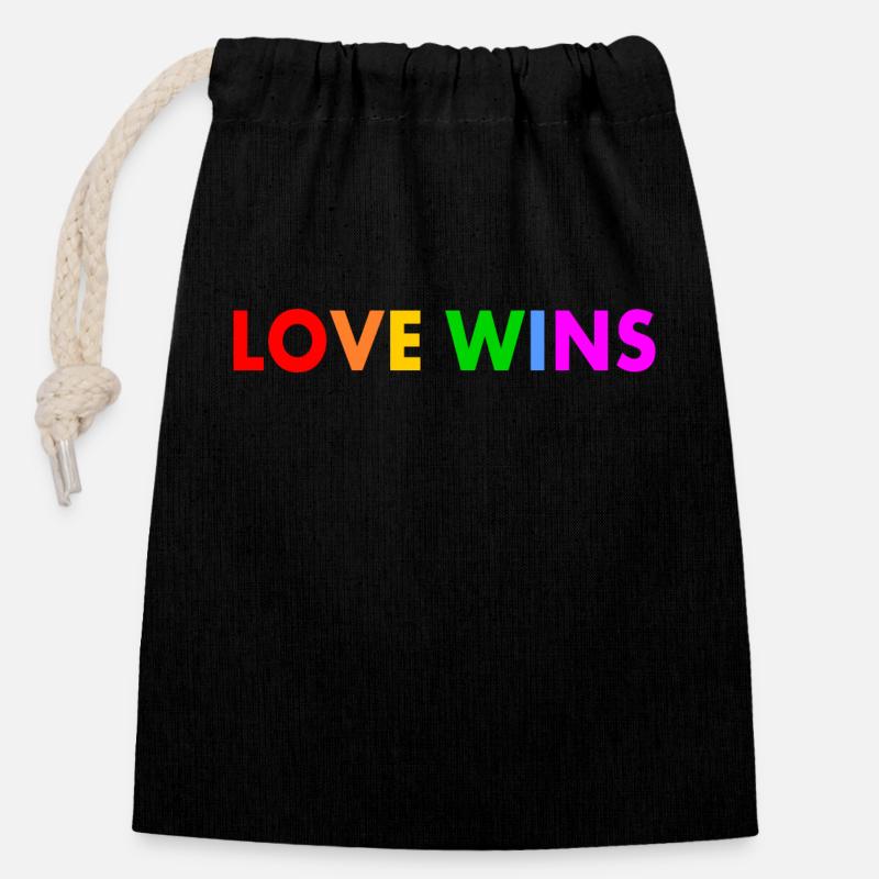 Love wins - Verschließbarer Geschenkbeutel aus Baumwolle (14x20cm) - Schwarz