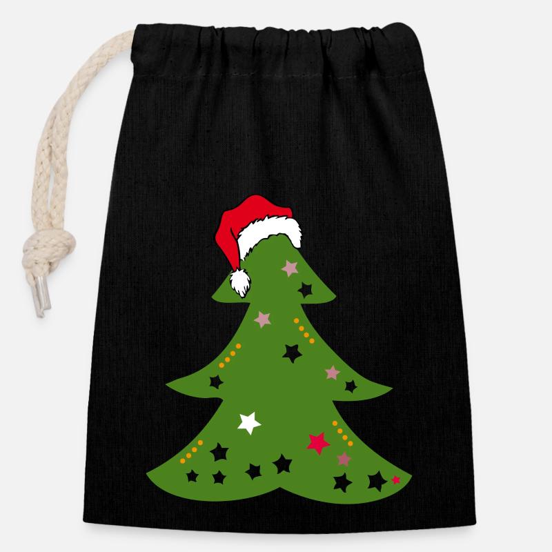Christmas Tree, Christmas - Closable cotton gift bag (14x20cm) - black