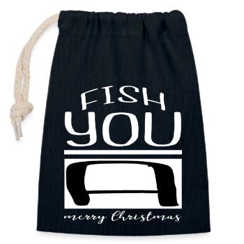Vacances de Noël Fish Hook Blagues Chambre géniale - Sac cadeau en coton avec cordon (14 x 20 cm) - bleu marine - Devant