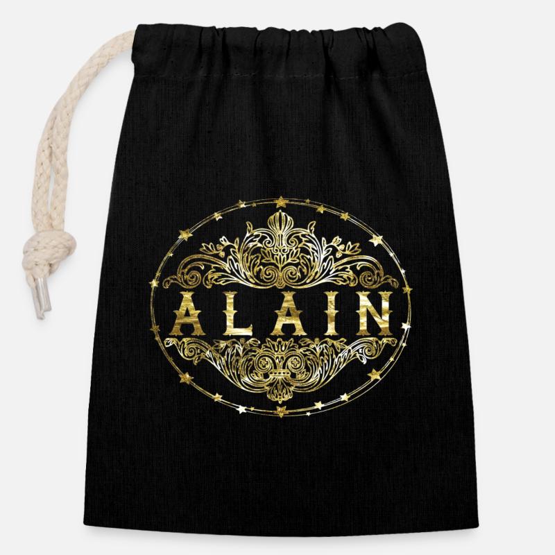Alain - Sac cadeau en coton avec cordon (14 x 20 cm) - noir