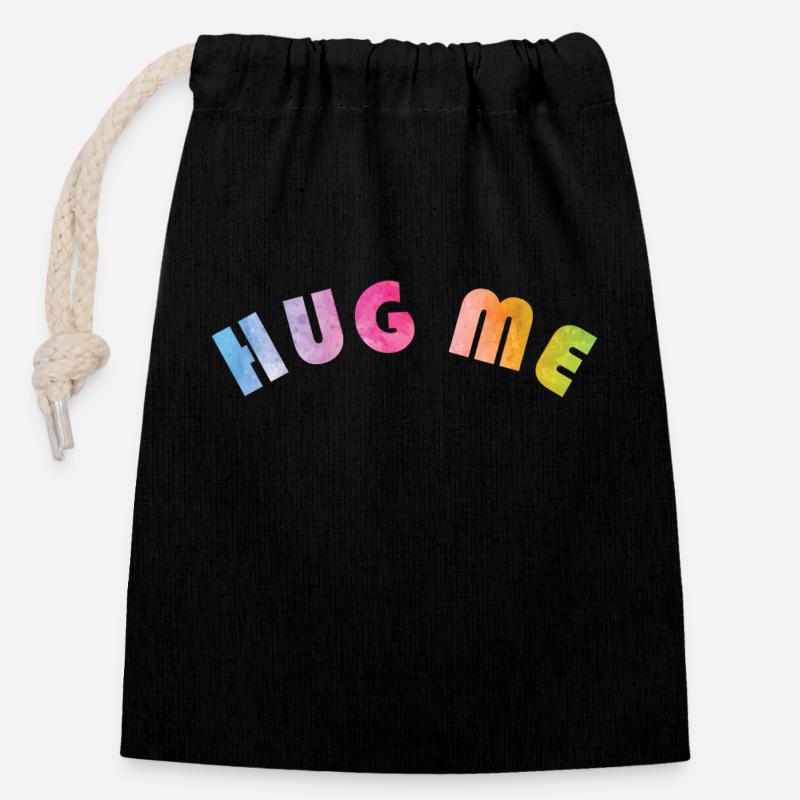 HUG ME Regenbogenfarben - Verschließbarer Geschenkbeutel aus Baumwolle (14x20cm) - Schwarz