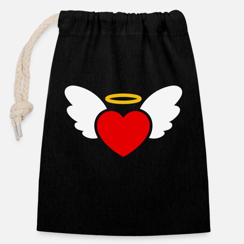 Angel Heart - Closable cotton gift bag (14x20cm) - black