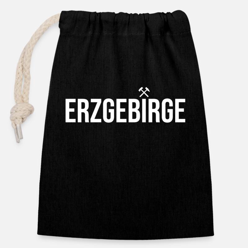 Bergbau Erzgebirge - Verschließbarer Geschenkbeutel aus Baumwolle (14x20cm) - Schwarz