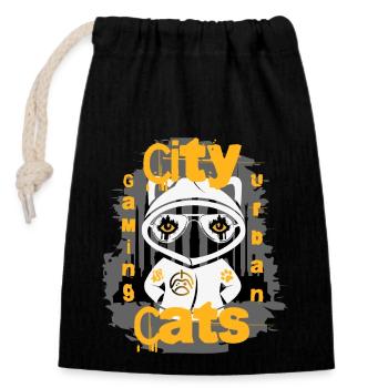 City Gaming Chats - Sac cadeau en coton avec cordon (14 x 20 cm) - noir - Devant