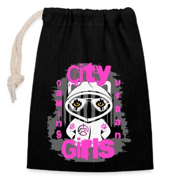 City Gameing Girl - Sac cadeau en coton avec cordon (14 x 20 cm) - noir - Devant
