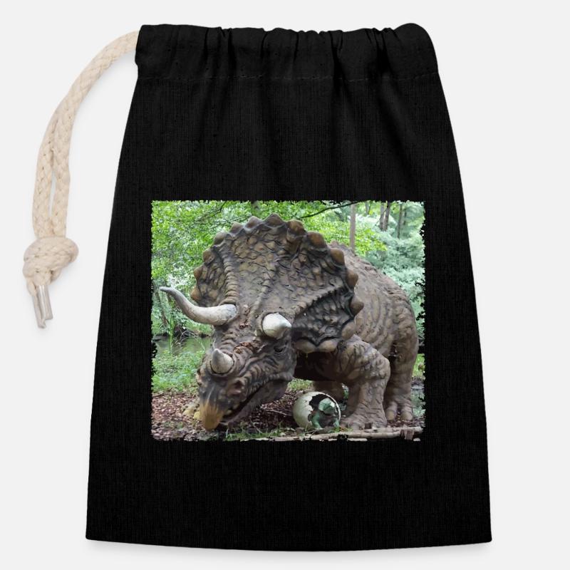 Dino - Verschließbarer Geschenkbeutel aus Baumwolle (14x20cm) - Schwarz