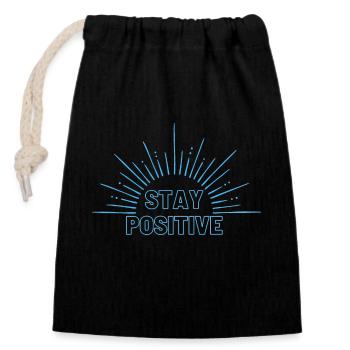 Stay Positive in blue - Closable cotton gift bag (14x20cm) - black - Front