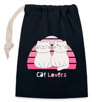 Cute Cat Duo: Design rose pour les amoureux des chats - Sac cadeau en coton avec cordon (14 x 20 cm) - bleu marine - Devant