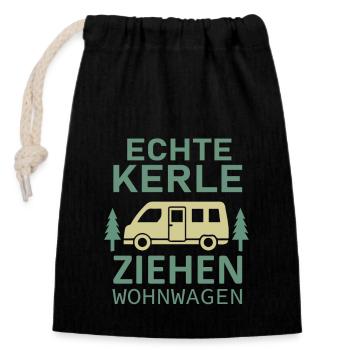 Echte Kerle Ziehen Wohnwagen - Verschließbarer Geschenkbeutel aus Baumwolle (14x20cm) - Schwarz - Vorne
