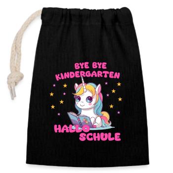 Kindergarten Einhorn - Verschließbarer Geschenkbeutel aus Baumwolle (14x20cm) - Schwarz - Vorne