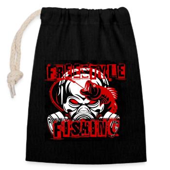 Idée cadeau de pêche cool freestyle - Sac cadeau en coton avec cordon (14 x 20 cm) - noir - Devant