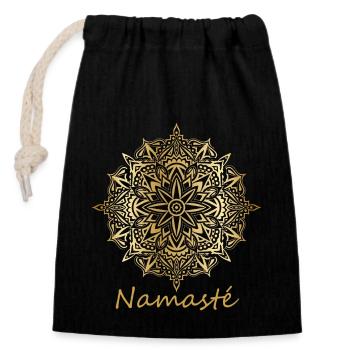 Namaste Gratitude & Self Love Gift Mandala - Closable cotton gift bag (14x20cm) - black - Front