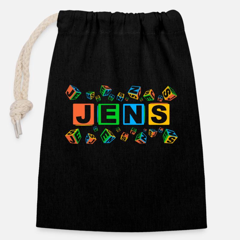 JENS colourful cubes - Verschließbarer Geschenkbeutel aus Baumwolle (14x20cm) - Schwarz