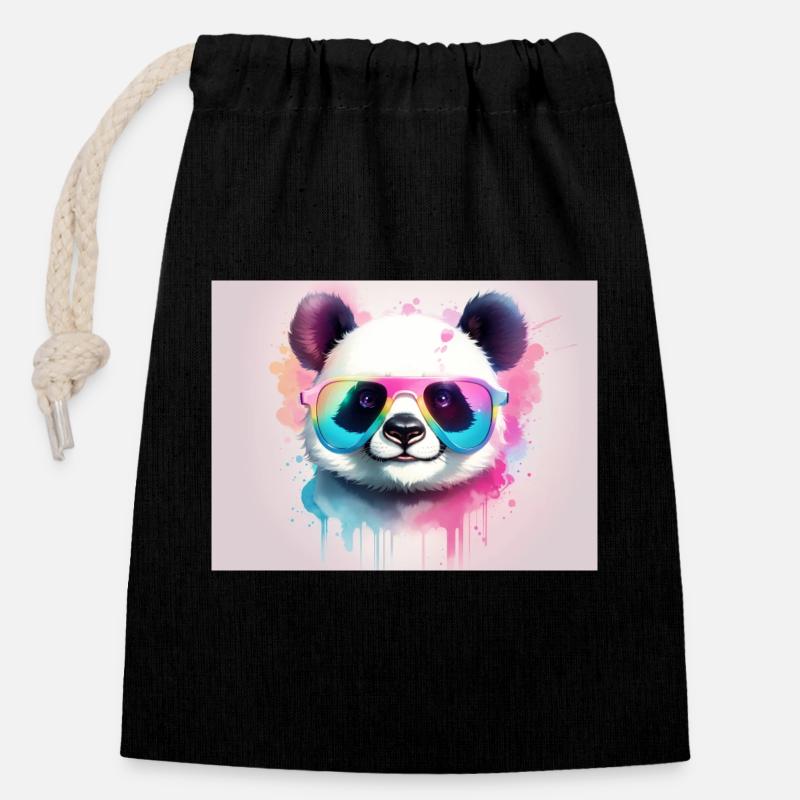 Bär mit farbiger Brille - Verschließbarer Geschenkbeutel aus Baumwolle (14x20cm) - Schwarz