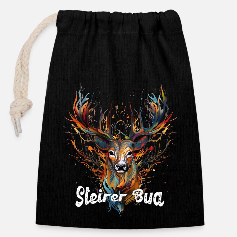 Steirer Bua mit Hirsch Steiermark Design Steirer - Verschließbarer Geschenkbeutel aus Baumwolle (14x20cm) - Schwarz