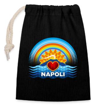 Naples Coeur Vésuve Soleil et Arc-en-ciel - Sac cadeau en coton avec cordon (14 x 20 cm) - noir - Devant