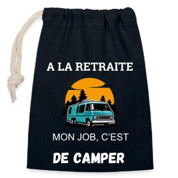 Retraite Camping Humour - Sac cadeau en coton avec cordon (14 x 20 cm) - bleu marine - Devant