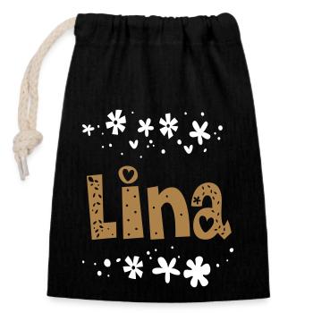 Nom de Lina - Sac cadeau en coton avec cordon (14 x 20 cm) - noir - Devant