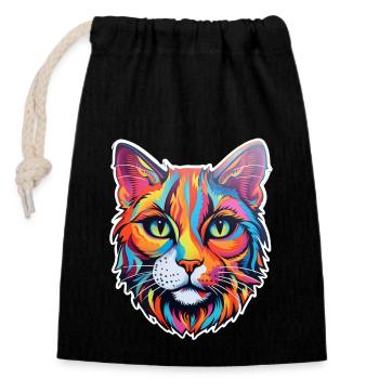 Katze psychedelisch - Verschließbarer Geschenkbeutel aus Baumwolle (14x20cm) - Schwarz - Vorne