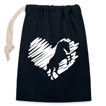 J’adore les chevaux - Sac cadeau en coton avec cordon (14 x 20 cm) - bleu marine - Devant