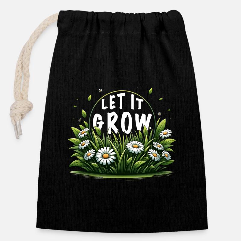 let it grow wiese gänseblümchen frühling spruch - Verschließbarer Geschenkbeutel aus Baumwolle (14x20cm) - Schwarz