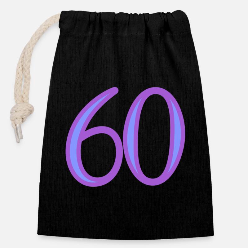 60. 60 ANS. 60e ANNIVERSAIRE. ANNIVERSAIRE 60 ANS. - Sac cadeau en coton avec cordon (14 x 20 cm) - noir