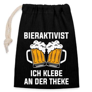 BIERAKTIVIST - ICH KLEBE AN DER THEKE - Verschließbarer Geschenkbeutel aus Baumwolle (14x20cm) - Schwarz - Vorne