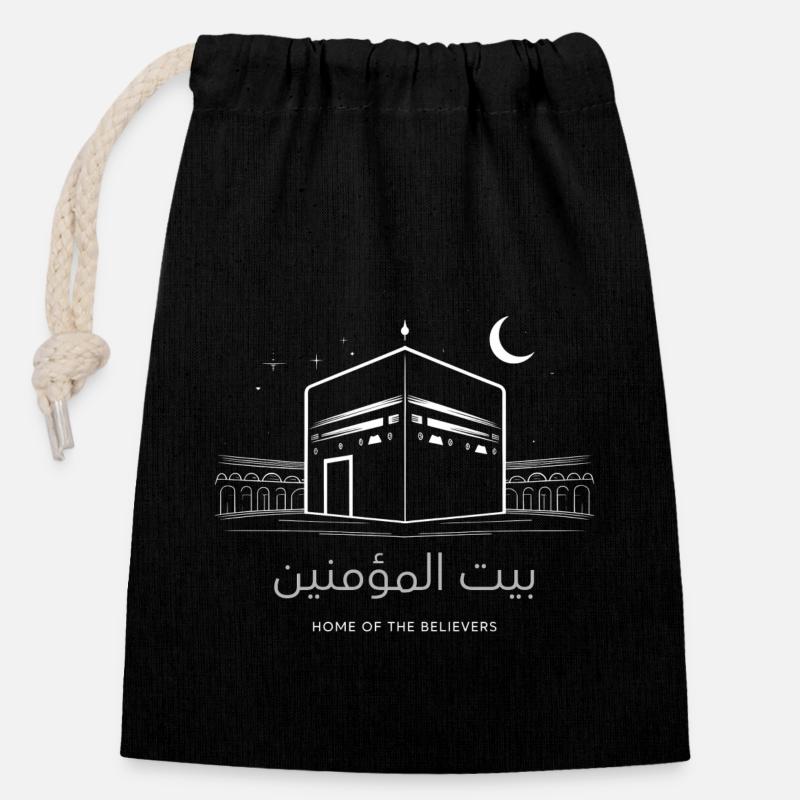 La Kaaba, la maison des croyants - Sac cadeau en coton avec cordon (14 x 20 cm) - noir