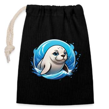 Seal in the water - Closable cotton gift bag (14x20cm) - black - Front