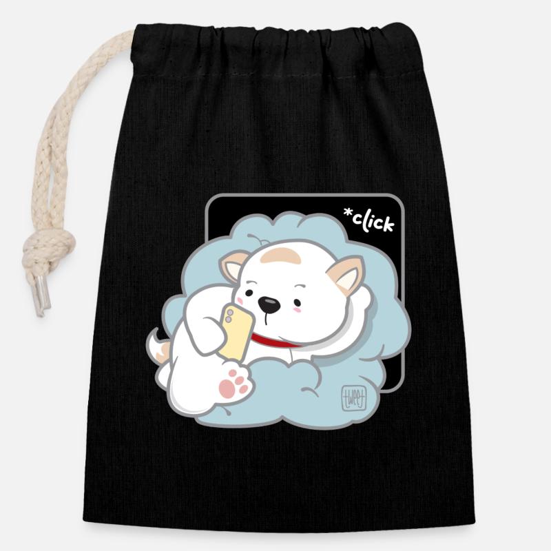 Hund koreanisch - japanischer Stil 03 - Verschließbarer Geschenkbeutel aus Baumwolle (14x20cm) - Schwarz