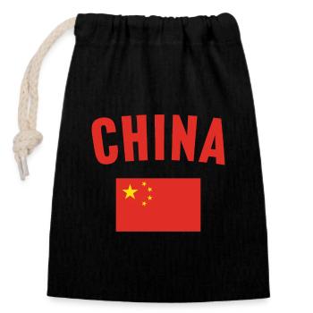 Drapeau de la Chine - Sac cadeau en coton avec cordon (14 x 20 cm) - noir - Devant