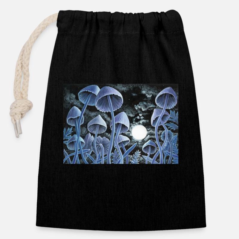 Twelve magic mushrooms at full moon - Closable cotton gift bag (14x20cm) - black