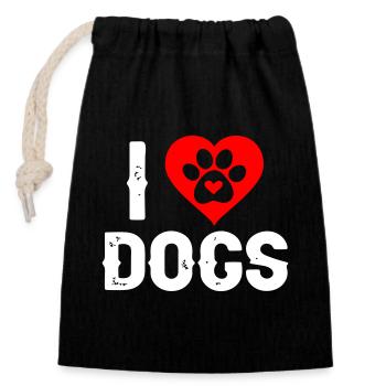 I love dogs - Closable cotton gift bag (14x20cm) - black - Front