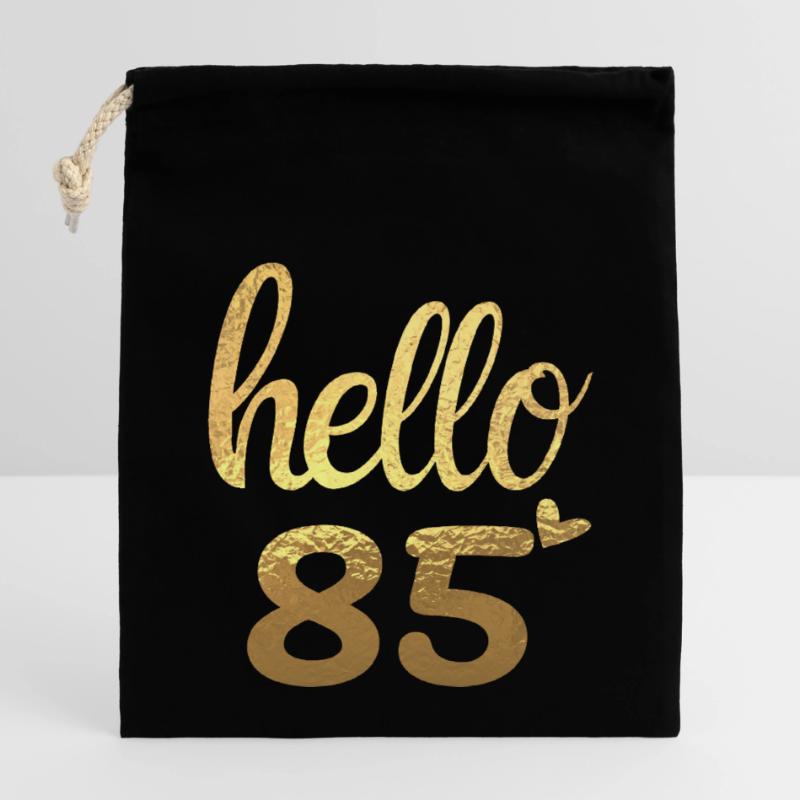 Hello 85 doré Sac cadeau en coton avec cordon (14 x 20 cm)