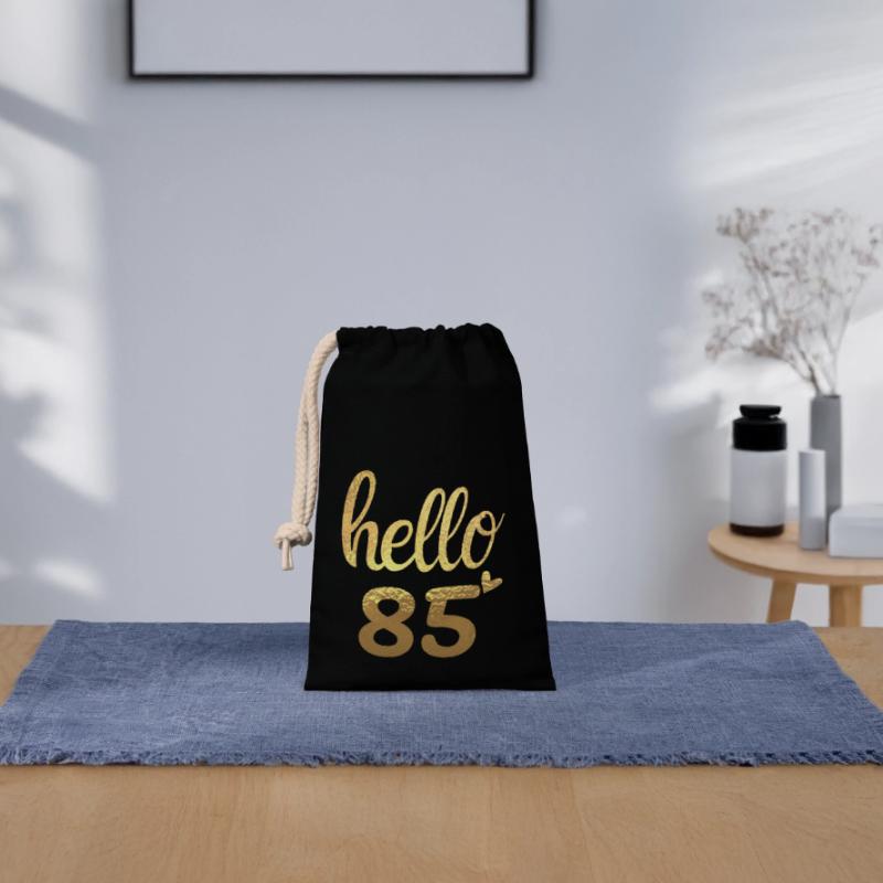Hello 85 doré Sac cadeau en coton avec cordon (14 x 20 cm)