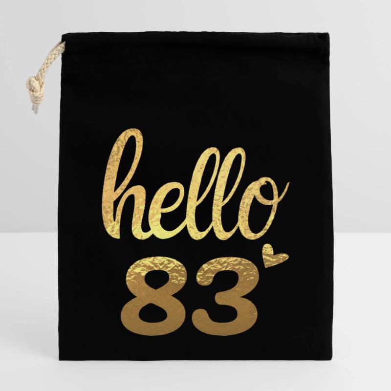 Hello 83 doré Sac cadeau en coton avec cordon (14 x 20 cm)
