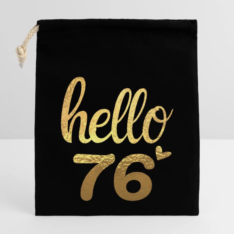 Hello 76 doré Sac cadeau en coton avec cordon (14 x 20 cm)