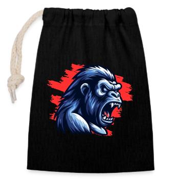 Verrückter Gorilla - Verschließbarer Geschenkbeutel aus Baumwolle (14x20cm) - Schwarz - Vorne