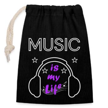 Music is my Life - Verschließbarer Geschenkbeutel aus Baumwolle (14x20cm) - Schwarz - Vorne