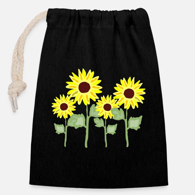 Sonnenblumenstrauß Gelb Kolorit - Verschließbarer Geschenkbeutel aus Baumwolle (14x20cm) - Schwarz