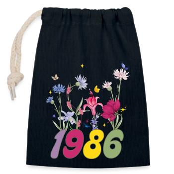 Year of birth 1986 wildflowers - Closable cotton gift bag (14x20cm) - navy - Front
