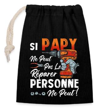 Si PAPY Ne Peut Pas Le Réparer Personne Ne Peut Ca - Sac cadeau en coton avec cordon (14 x 20 cm) - noir - Devant