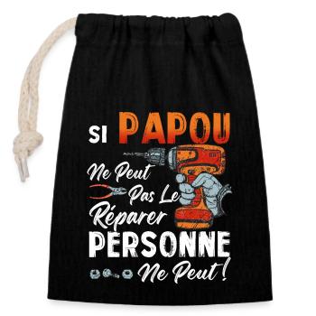 Si PAPOU Ne Peut Pas Le Réparer Personne Ne Peut - Sac cadeau en coton avec cordon (14 x 20 cm) - noir - Devant